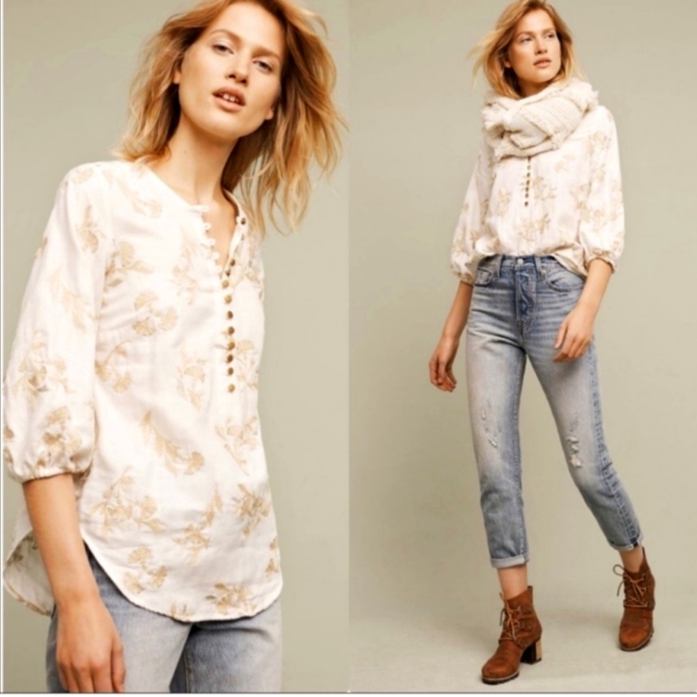 Anthro Floreat Atley Embroidered Tunic Shirt